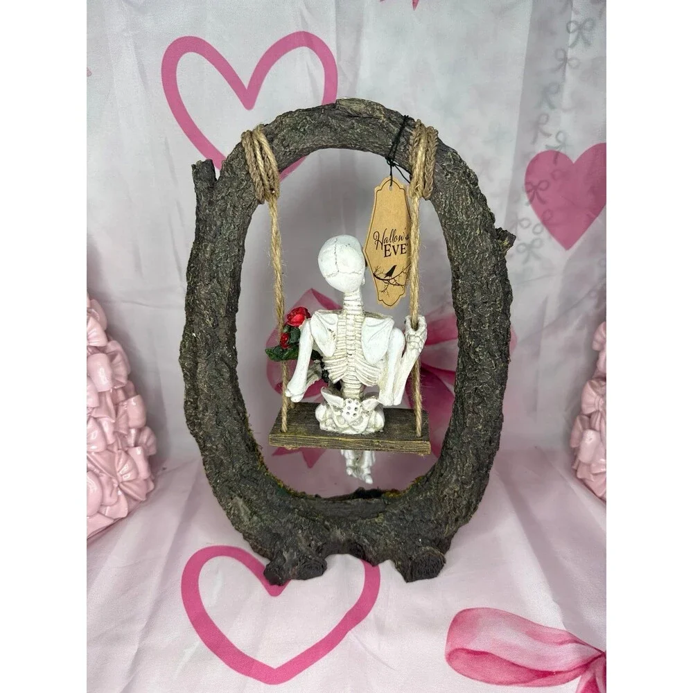 Viral Halloween Skeleton with Roses on a Tree Swing